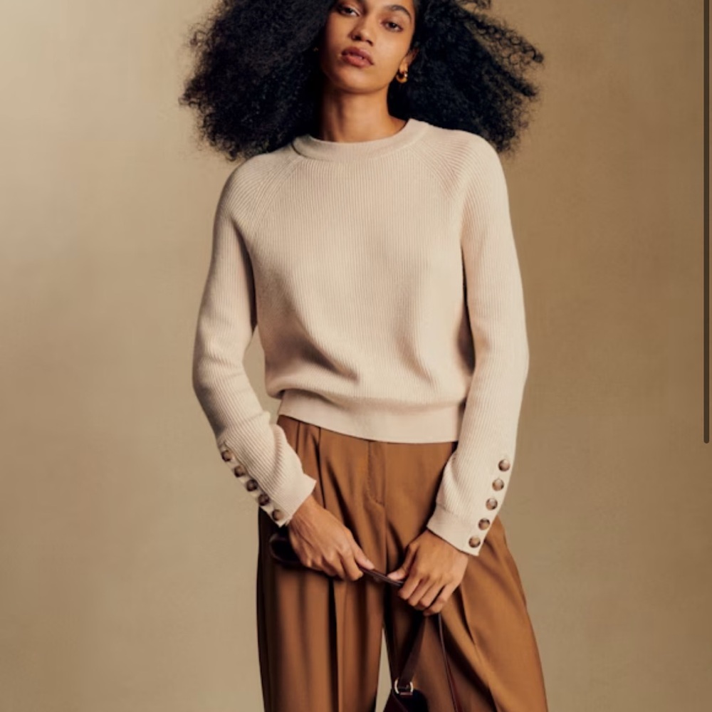 Sezane Sami Cream Sweater with Button Detail Size XS